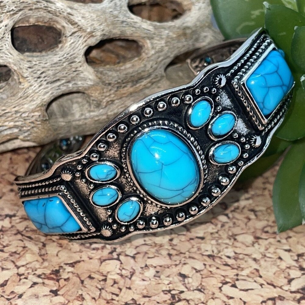 BLUE TURQUOISE SILVER WESTERN SOUTHWEST BRACELET Wear Cuff Cowgirl SPRING